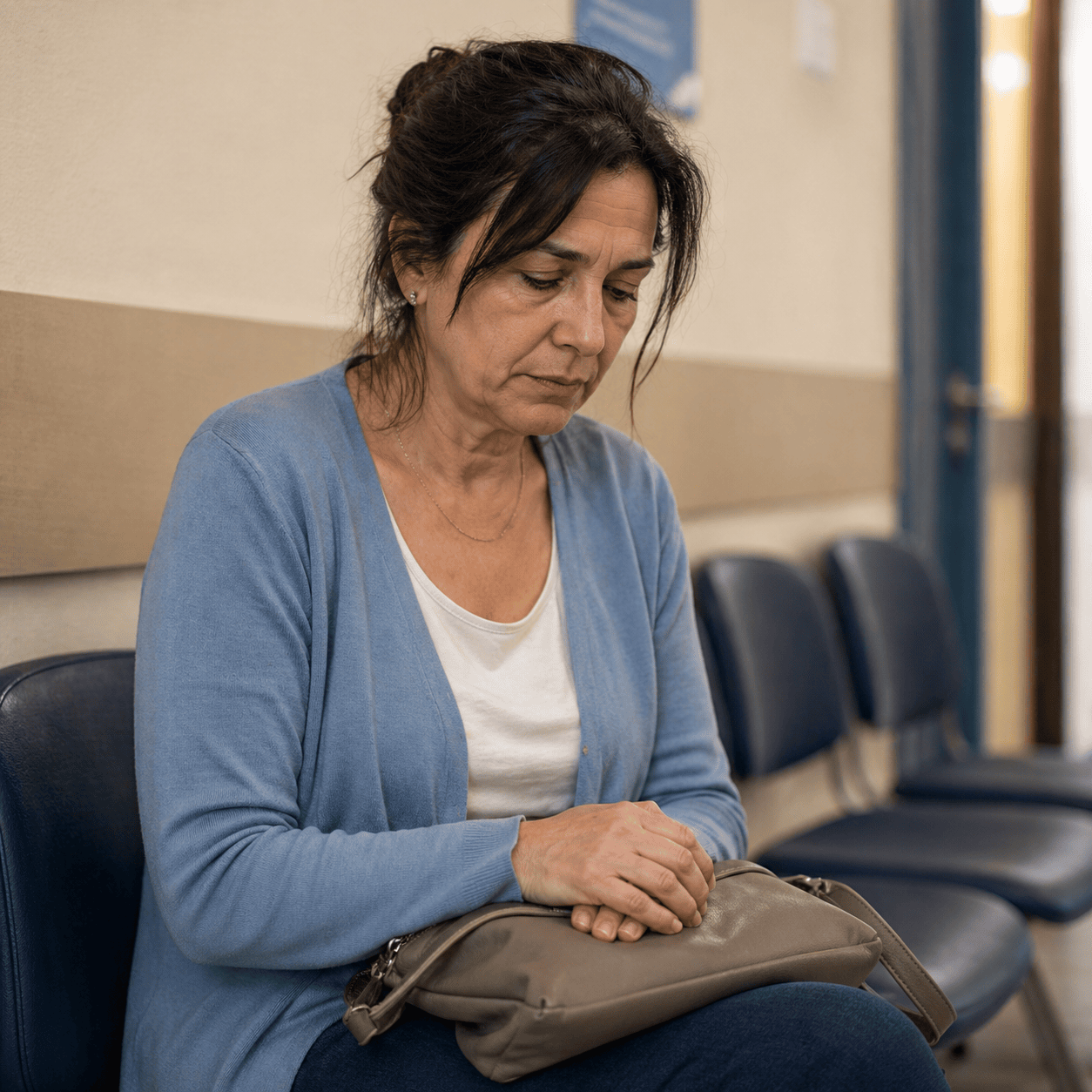 Donna stanca nella sala d'attesa del medico
