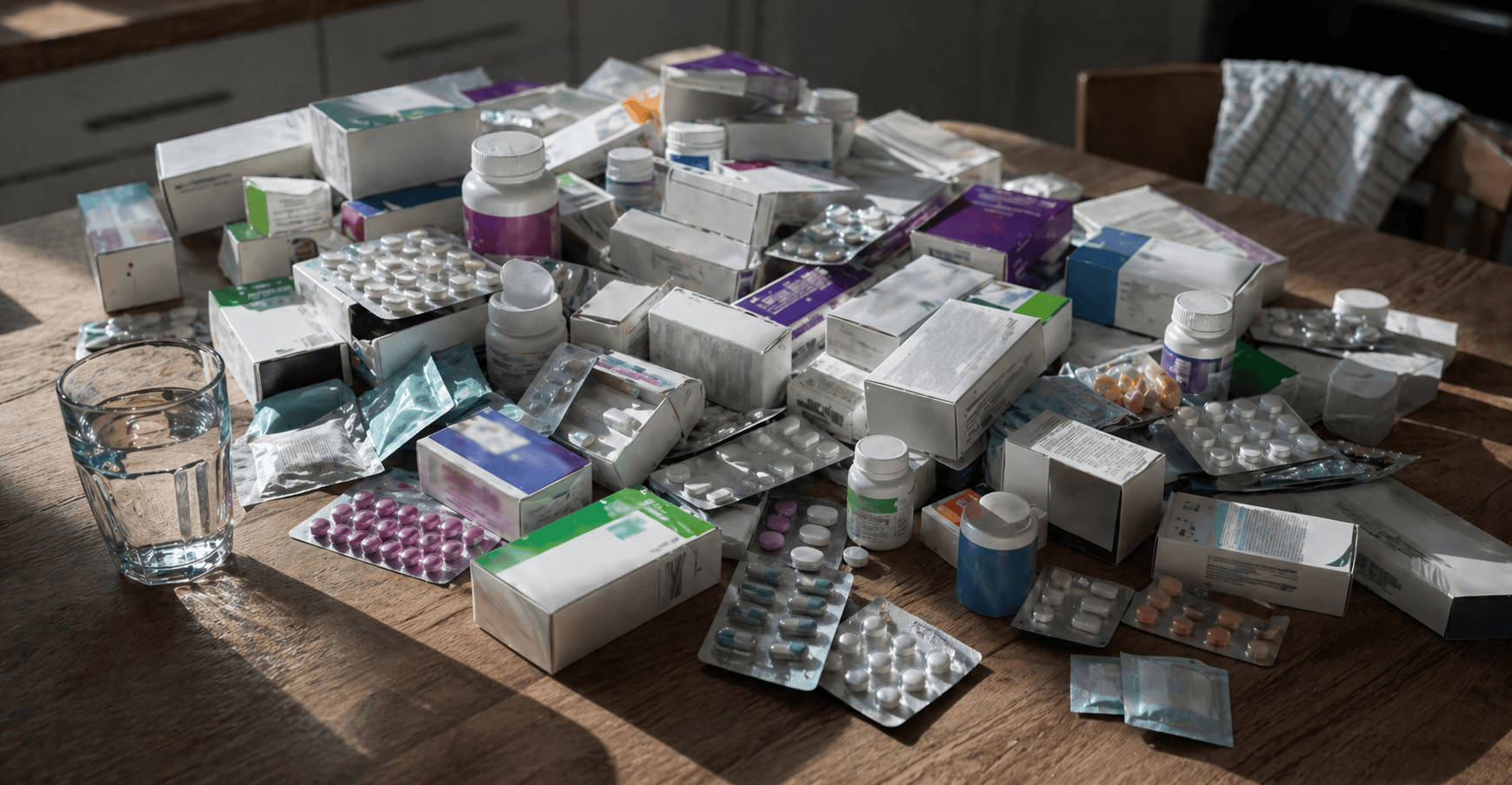 Pile di farmaci antiacidi sul tavolo